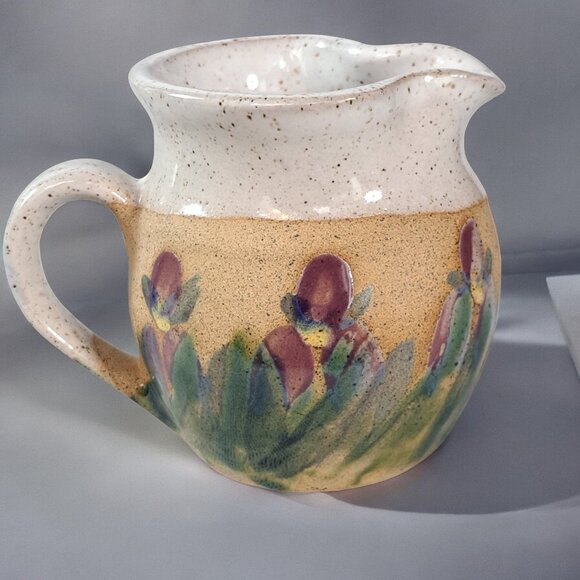 Beautiful Pottery creamer 4" tall marked on bottom MKS floral - Picture 3 of 8